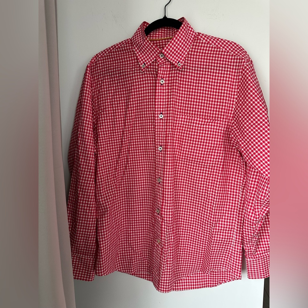 Robert Talbott Red Gingham Men's Shirt Medium 100% cotton